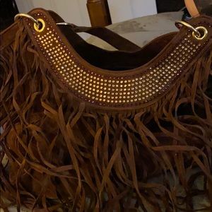 Suede lush fringed bag